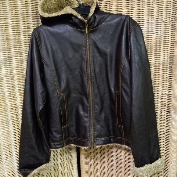 MM Essentials Marc Mattis Hoodie Jacket Brown Faux Leather Quilti edSize S/38 - Picture 3 of 10